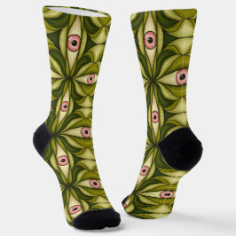 Quirky rosa Augen und grünes botanisches Muster Socken
