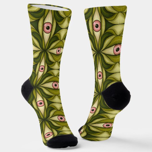 Quirky rosa Augen und grünes botanisches Muster Socken (Gewinkelt)