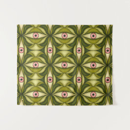 Quirky rosa Augen und grünes botanisches Muster Wandteppich