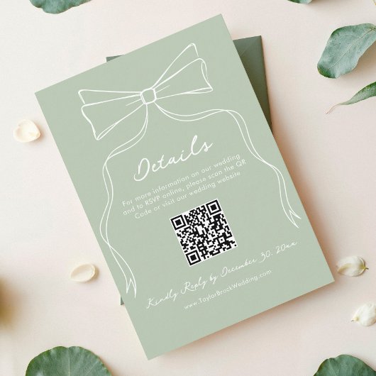 Quirky Sage Green Wedding RSVP QR Code Details Begleitkarte