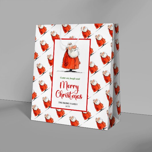 Quirky Santa Claus cheerful holiday gift bags Mittlere Geschenktüte