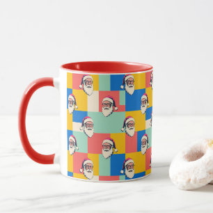 Quirky Santa Claus Gesicht auf pop-farbenen Quadra Tasse