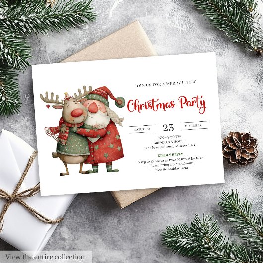 Quirky Santa Claus modern festive holiday invite Einladung