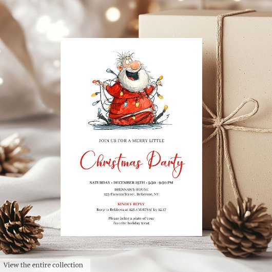 Quirky Santa Watercolor Holiday Party Invitation Einladung