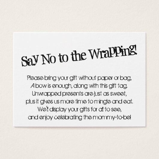 Quirky Say No to Wrapping Baby Showcard (Vorderseite)