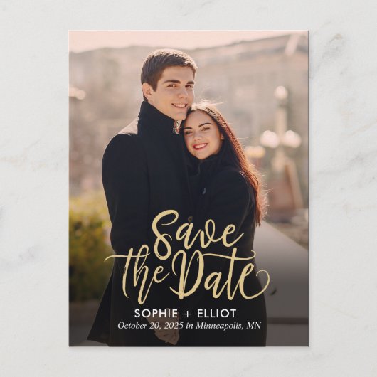 Quirky Script EDITABLE FARBE Save the Date Postkarte (Vorderseite)