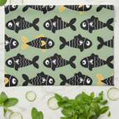Quirky Seamless Black Fish Pattern Küchentücher (Gefaltet)