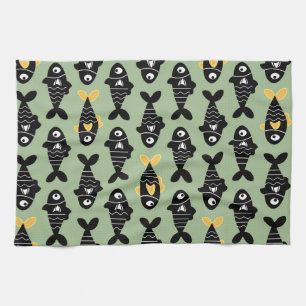 Quirky Seamless Black Fish Pattern Küchentücher