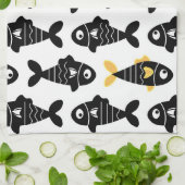 Quirky Seamless Black Fish Pattern Küchentücher (Gefaltet)