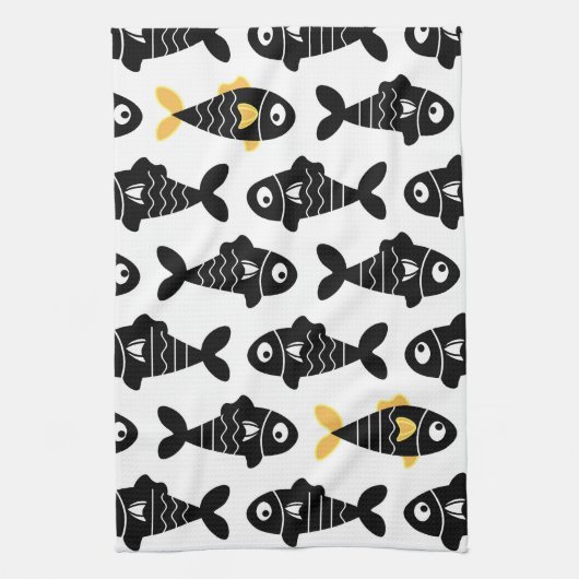 Quirky Seamless Black Fish Pattern Küchentücher (Vertikal)