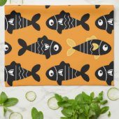 Quirky Seamless Black Fish Pattern Küchentücher (Gefaltet)