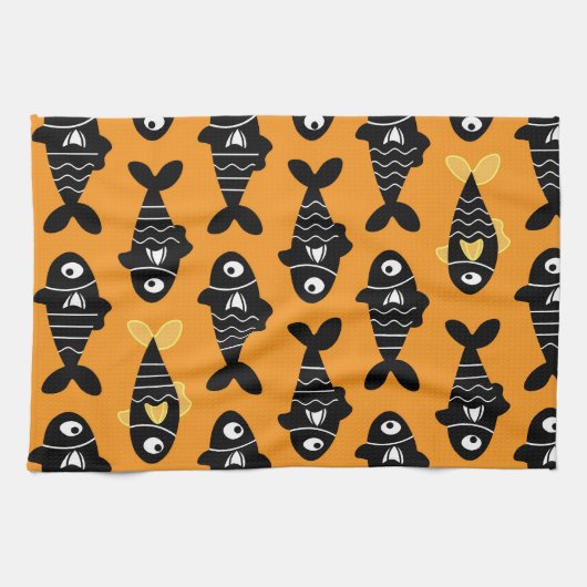 Quirky Seamless Black Fish Pattern Küchentücher (Horizontal)