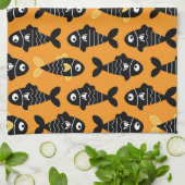 Quirky Seamless Black Fish Pattern Küchentücher (Gefaltet)