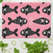 Quirky Seamless Black Fish Pattern Küchentücher (Gefaltet)