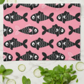 Quirky Seamless Black Fish Pattern Küchentücher (Gefaltet)