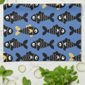 Quirky Seamless Black Fish Pattern Küchentücher (Gefaltet)