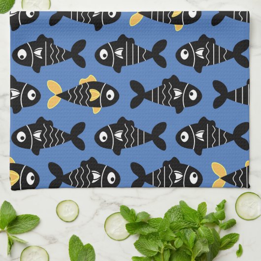 Quirky Seamless Black Fish Pattern Küchentücher (Gefaltet)
