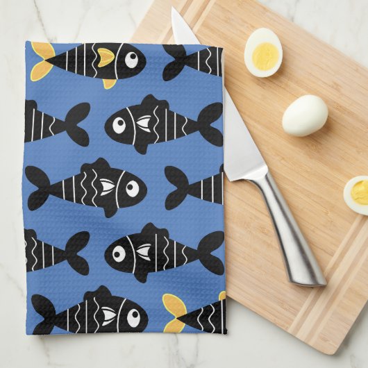 Quirky Seamless Black Fish Pattern Küchentücher (Viertel Falte)