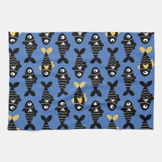 Quirky Seamless Black Fish Pattern Küchentücher (Horizontal)