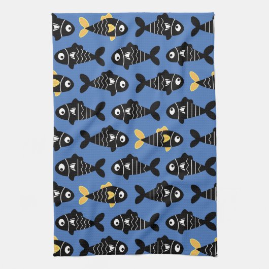 Quirky Seamless Black Fish Pattern Küchentücher (Vertikal)
