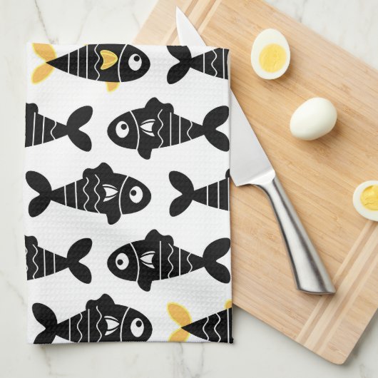 Quirky Seamless Black Fish Pattern Küchentücher (Viertel Falte)