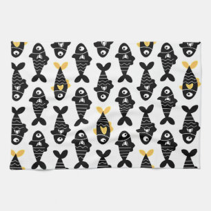 Quirky Seamless Black Fish Pattern Küchentücher