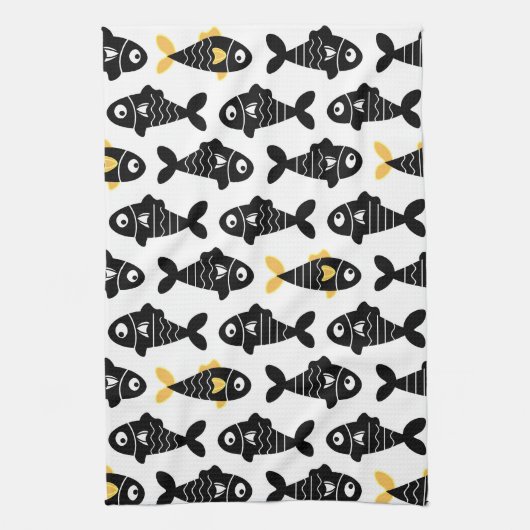 Quirky Seamless Black Fish Pattern Küchentücher (Vertikal)