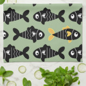 Quirky Seamless Black Fish Pattern Küchentücher (Gefaltet)