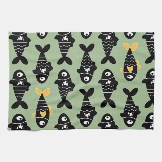 Quirky Seamless Black Fish Pattern Küchentücher (Horizontal)