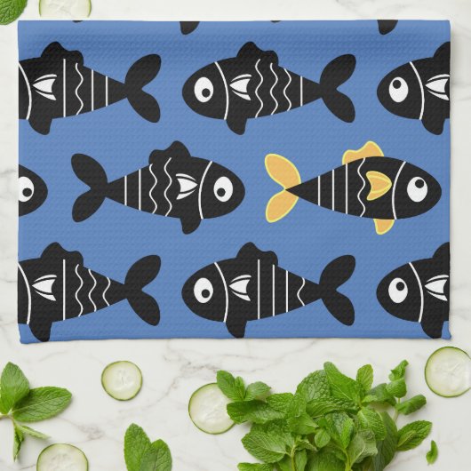 Quirky Seamless Black Fish Pattern Küchentücher (Gefaltet)