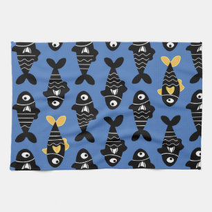 Quirky Seamless Black Fish Pattern Küchentücher