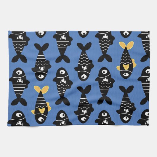 Quirky Seamless Black Fish Pattern Küchentücher (Horizontal)