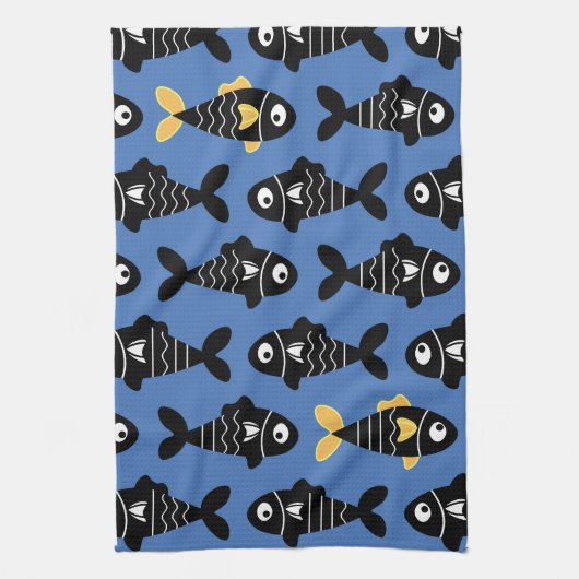 Quirky Seamless Black Fish Pattern Küchentücher (Vertikal)