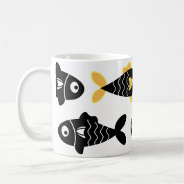 Quirky Seamless Black Fish Pattern mit Gelb Kaffeetasse