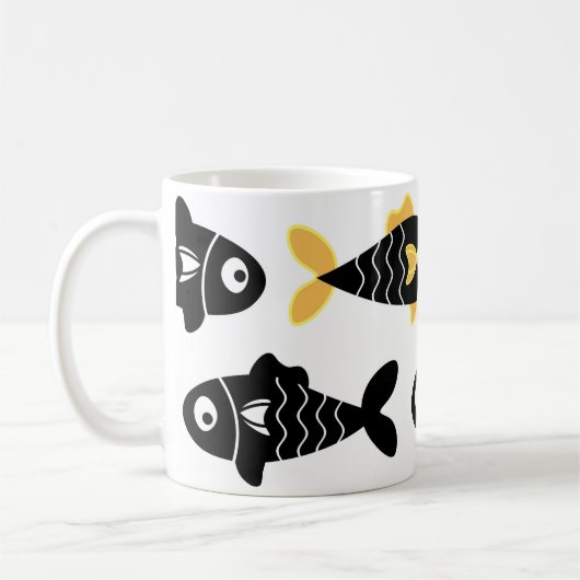 Quirky Seamless Black Fish Pattern mit Gelb Kaffeetasse (Links)