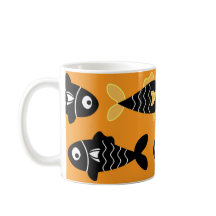 Quirky Seamless Black Fish Pattern mit Gelb