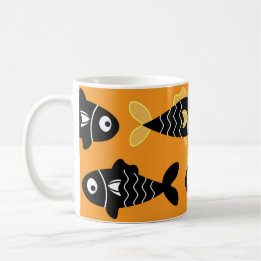 Quirky Seamless Black Fish Pattern mit Gelb Kaffeetasse
