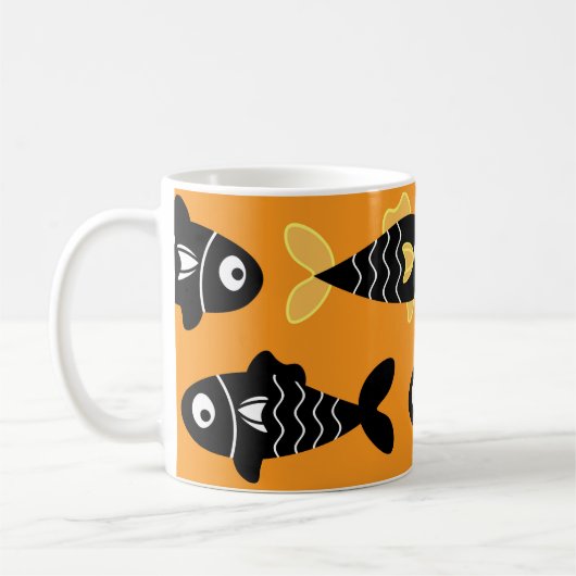 Quirky Seamless Black Fish Pattern mit Gelb Kaffeetasse (Links)