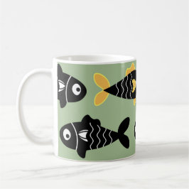 Quirky Seamless Black Fish Pattern mit Gelb Kaffeetasse