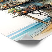 Quirky Seaside Shopping Art Poster (Ecke)