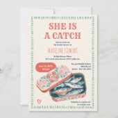 Quirky She Is A Catch Sardine Social Bridal Shower Einladung (Vorderseite)