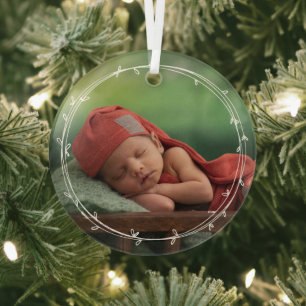 Quirky Simple White Wreath Fügen Sie Ihr Foto hin Ornament Aus Glas