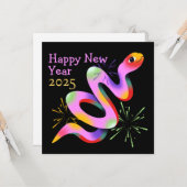 Quirky Snake New Year Black Gruß Karte (Vorderseite/Rückseite Beispiel)