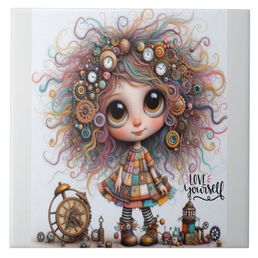 Quirky Steampunk Girl Liebe Keramik Tile Fliese (Vorderseite)