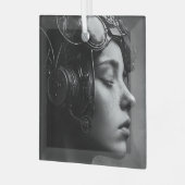 Quirky Steampunk Woman Ornament Aus Glas (Vorderseite links)