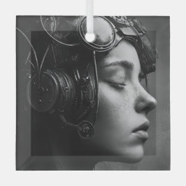 Quirky Steampunk Woman Ornament Aus Glas