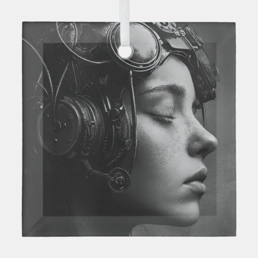 Quirky Steampunk Woman Ornament Aus Glas (Vorderseite)