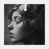 Quirky Steampunk Woman Ornament Aus Glas (Rückseite)