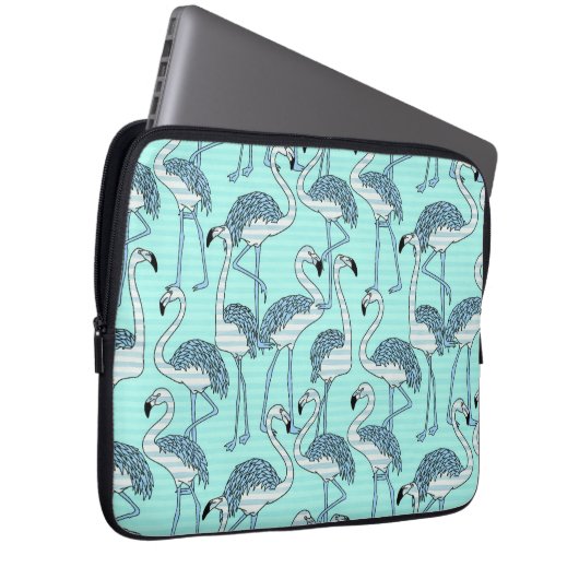 Quirky Striped Türkis Flamingos Muster Laptopschutzhülle (Vorne Rechts)
