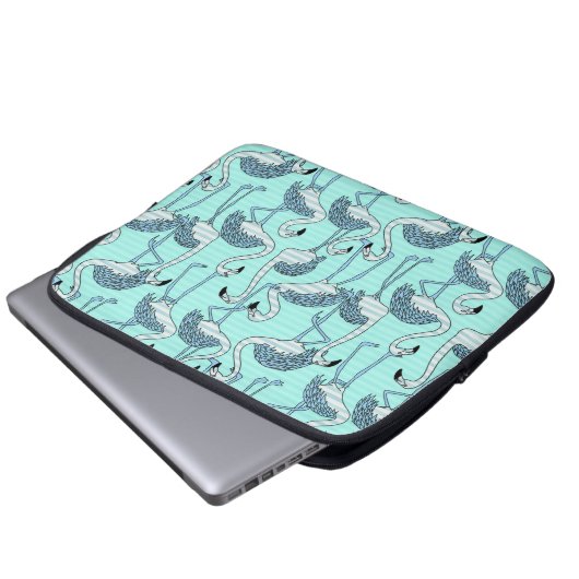 Quirky Striped Türkis Flamingos Muster Laptopschutzhülle (Vorne Knopf)